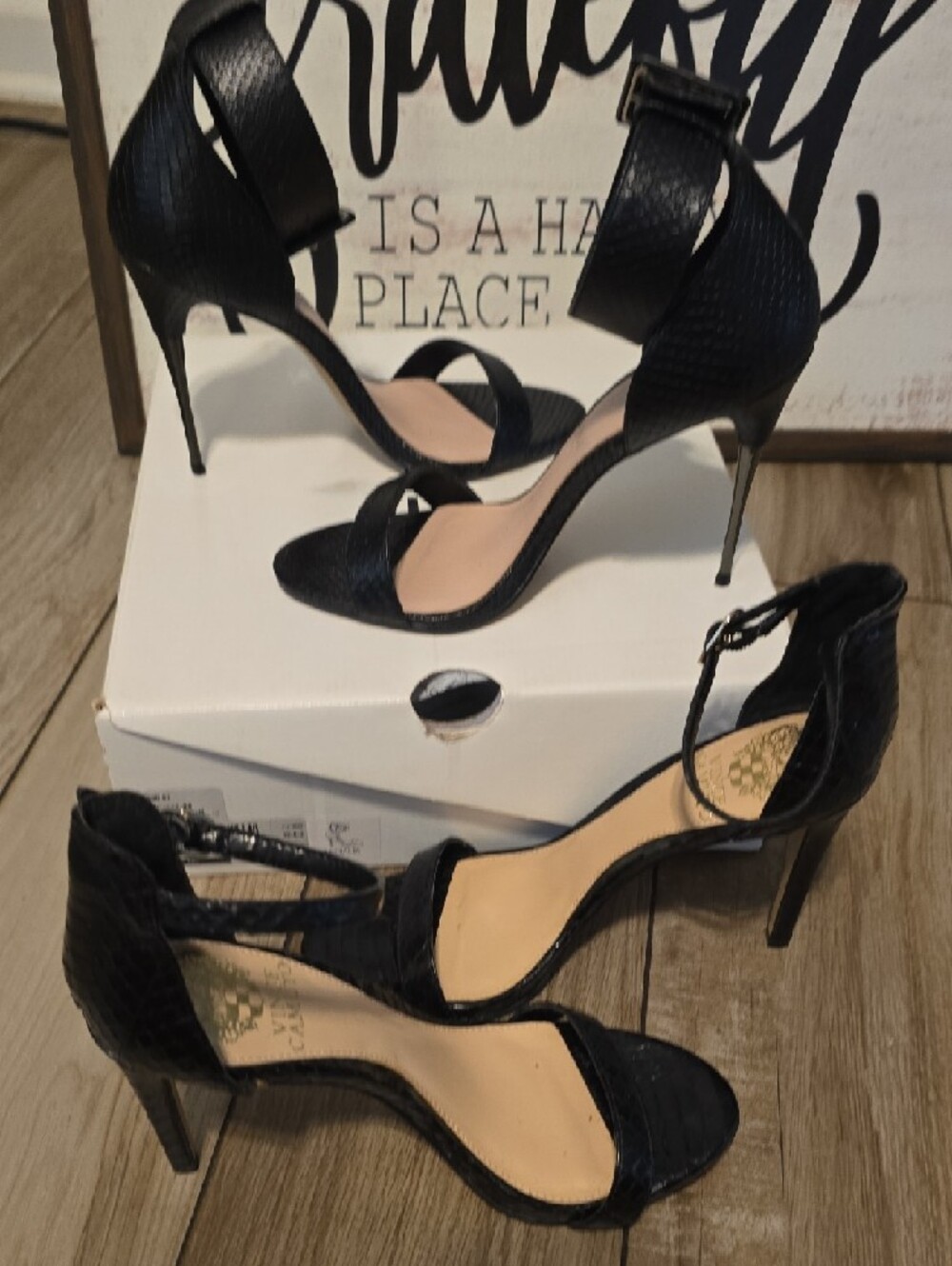 ALDO Black Textured Ankle-Strap Stiletto Heels & Vince Camuto Heels Both 7.5 - Picture 10 of 12